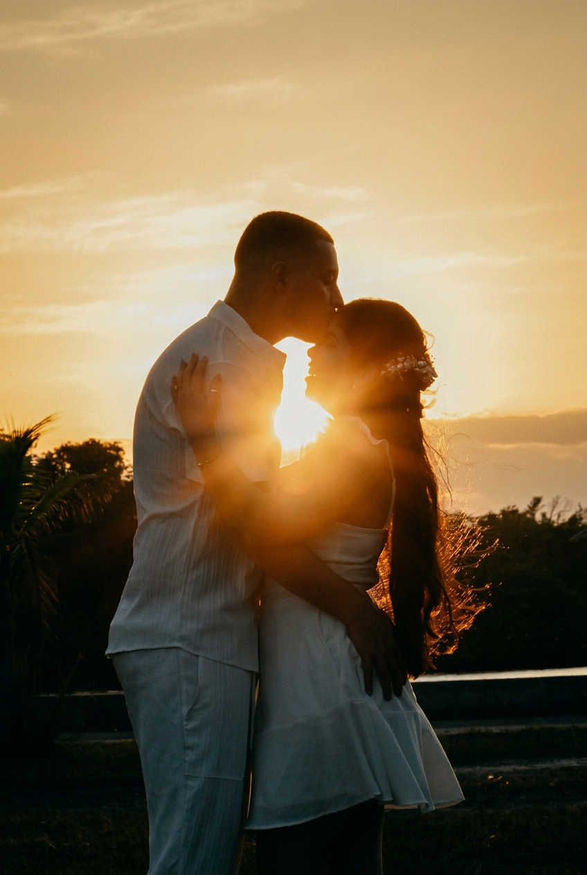 Pareja al atardecer — sesión editorial